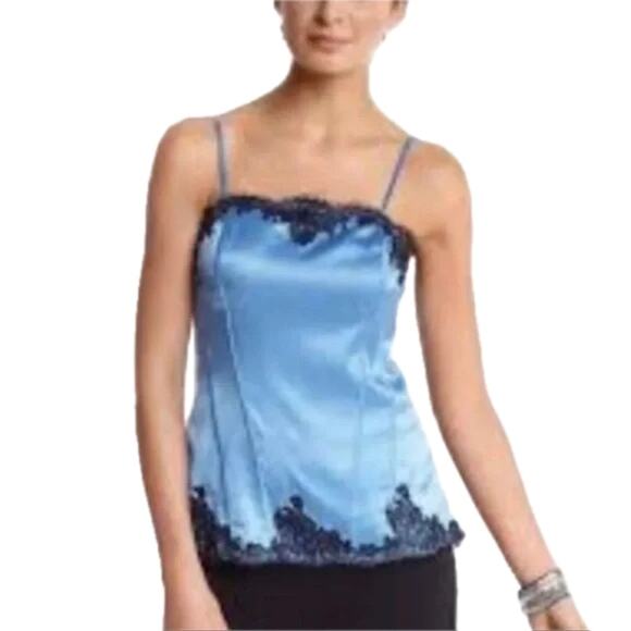 WHBM Azure Blue Stretch Silk Lace Cami - Y2K - Size Small 💙✨🖤 - Picture 1 of 11